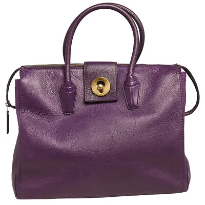 $991.30 • Buy Yves Saint Laurent Purple Leather And Canvas Cabas Muse Two Tote