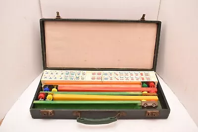 Vintage Mah Jongg Game Set By Crisloid W/164 Tiles 5 Bakelite Racks Mahjong • $335.14