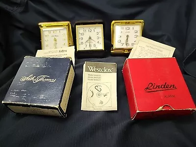 🔥AWSOM Lot 3 Vintage Travel Alarm Clocks Westcloxseath Thomas Linden Working  • $14.99