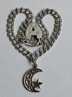 Sterling Silver Crescent Moon & Star Chain Bracelet 7.5  ONE OF A KIND~ VINTAGE! • $27.99