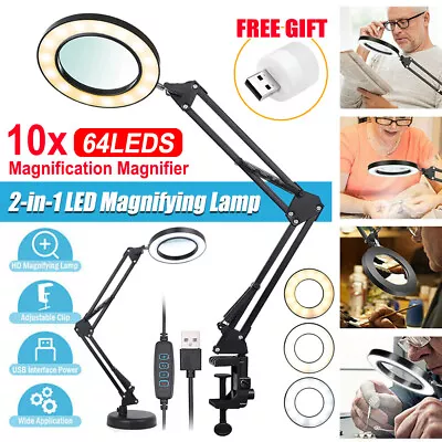 £14.99 • Buy 10X LED Magnifier Glass Desk Lamp With Light Stand Clamp Beauty Magnifying Lamp