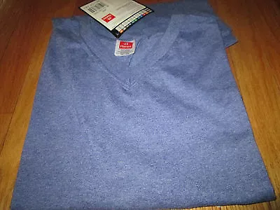 Men T-Shirt V Neck Medium Hanes Heavy Weight  Blue Crunch Heather 50/50 • $4.95