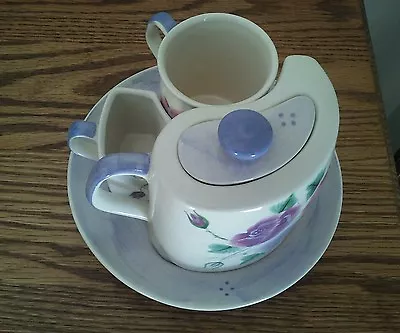 Tea Set Unusual Curved Puzzle Pot Cup & Creamer Pieces On Tray 7.5  Contemporary • $17.50