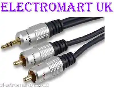 3.5mm Stereo Mini Jack To 2 X Rca Phono Aux Cable  Lead Ofc Gold Plated 1m • £4.90