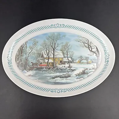 Brookpark 1521 Melmac Melamine Platter Snow Covered Bridge Currier & Ives 21  • $22