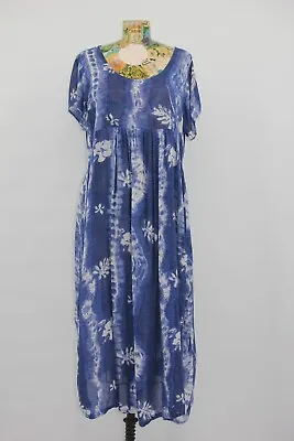 Vintage Nash Gauze 100%  Rayon Long S/S Dress Blue White Flowers Size Medium M • $16