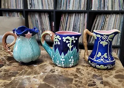  By Sadek J. Willfred Vintage  Creamer Pitcher Collection Of 3 Cobalt Blue Pink  • $49