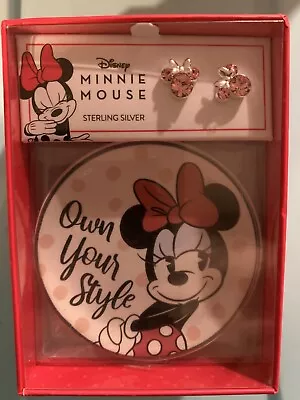 Disney Children’s Sterling Silver Pink Minnie Stud Earrings With Trinket Tray • $50