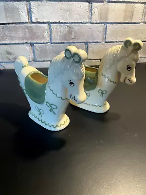 Matching Pair Of Hedi Schoop Carousel Horse Planters Green Hollywood CA • $24.79