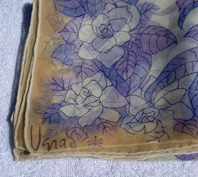 Vera Neumann Sheer  Flower Scarf Blue Purple White  Peach 24  X 24  Japan • $16.50