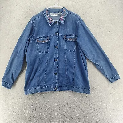 Victoria Jones Floral Button Up Shirt Size 1X Blue Denim • $17.95