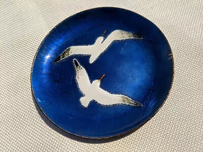 Vintage Copper Enamel Miniature Plate Seagull On Blue (PL86) • $8.83