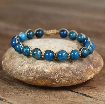 Natural 8mm Apatite Stone Braided Bracelet For Meditation Spiritual Healing • $12.99