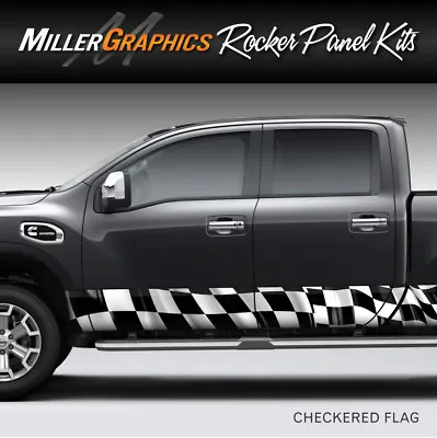 Checkered Flag Waving Rocker Panel Graphic Decal Wrap Kit Truck SUV - 4 Sizes • $79.95