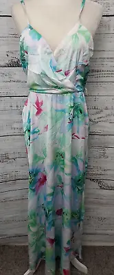 Nicole Miller Maxi Dress Women's Small White Floral Print Satin Sleeveless NEW • $6.15