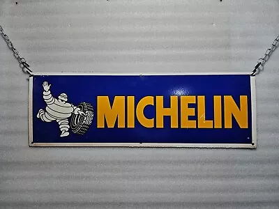 MICHELIN MAN TIRES HORIZONTAL 36x12” PORCELAIN METAL GARAGE SERVICE  PLATE SIGN • $250