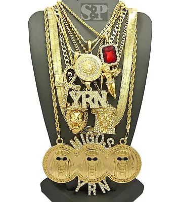 Hip Hop MIGOSYRNMEDUSAJESUSANKHANGELRUBYHERRINGBONE CHAIN 9 Necklace Set • $119.99