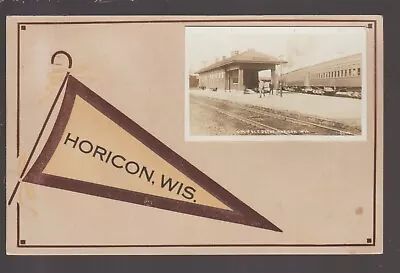 Horicon WISCONSIN RPPC 1915 DEPOT Train Station C.M. & ST. P. RR Nr Mayville KB • $16.99