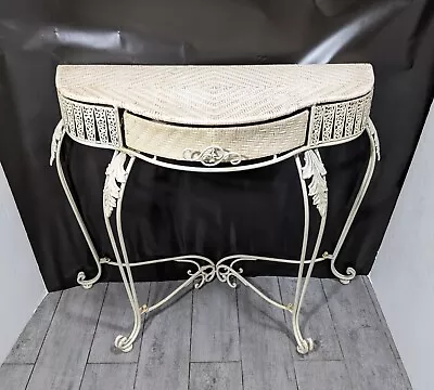 Vintage French Provincial Country Shabby Chic Wicker Wrought Iron Entry Table • $324