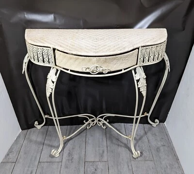 $350 • Buy Vintage French Wicker Wrought Iron Shabby Chic Console Dressing Vanity Table