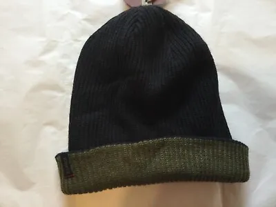 Nwt A Kurtz Olive Green Black Logo Reversible Mens Warm Knit Winter Beanie Hat • $13.34