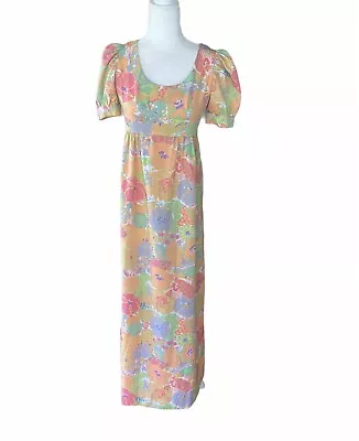 Vintage 60’s 70’s Dress Long  XS Homemade Pastels Maxi Sherbet Retro Mod Floral • $29.24