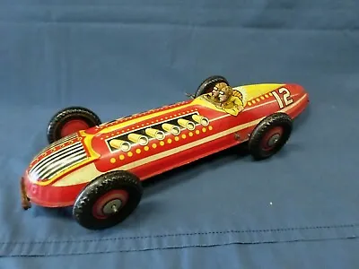 2184D MAR Tin Toy 16.5  Race Car W/DOUBLE DRIVERS HEADS W/Key But Does NOT Wind  • $499.55