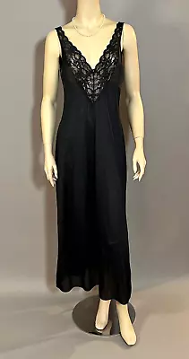 Vintage Vassarette Black Stretch Bodice Olga Style Nightgown  Size LARGE • $65