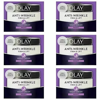 6 Olay Anti-Wrinkle Firm Lift Anti-Ageing Moisturiser Night Cream Hydrating 50ml • £41.57