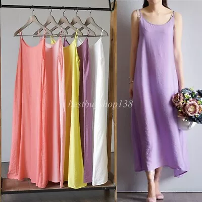 Women Cotton Silk Cami Full Slip Dress Camisoles Long Slip Underdress Petticoat • $12.33