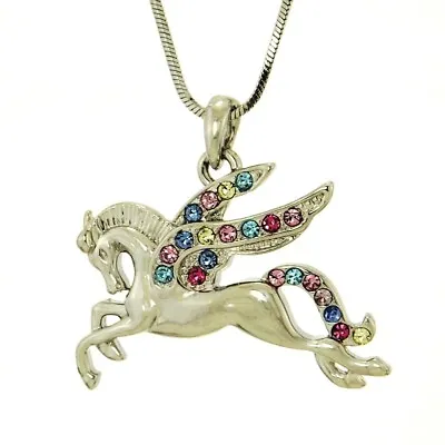 $29 • Buy Pegasus Necklace Made With Swarovski Crystal Horse Multi Color Pendant Chain