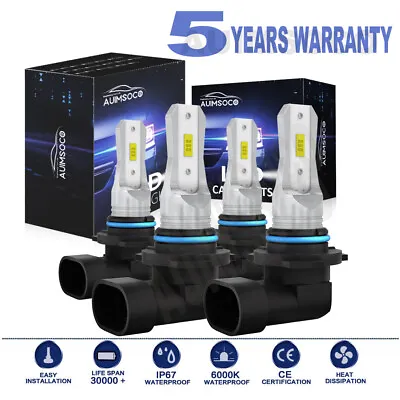 9005 9006 LED Headlights Kit Combo Bulbs 10000K High Low Beam Super White Bright • $26.98