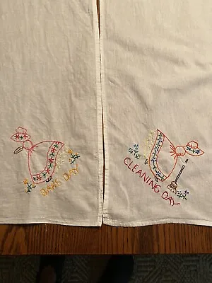 Vintage 2 Tea Towels Girl W/ Bonnet Hoopskirt Embroidered Kitchen Baking 32x28 • $9.99