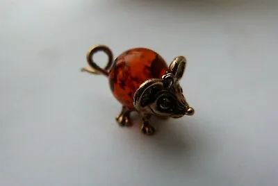 £9.99 • Buy Mini Bronze Rat Mouse Mice Figure 100 % Real Baltic Amber Insert Cognac Color