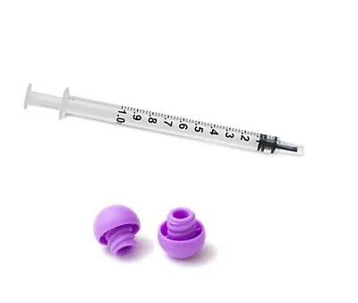 1ml  Oral Syringes With End Caps - 50 White Syringes 50 PURPLE Caps (No Needles) • $22.59