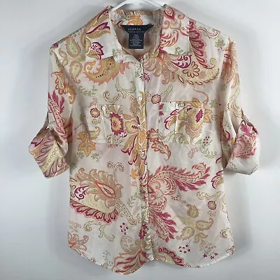 George Women’s Blouse Size S Top Floral Print 3/4 Sleeves Designed By Mark Eisen • $8.99