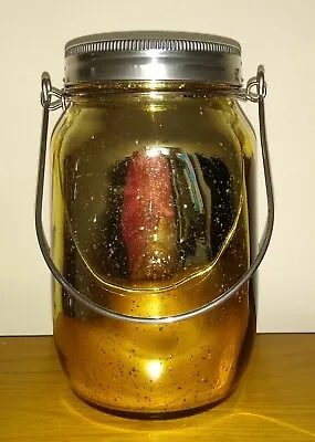 Ornamental Mercury Style Gold Splatter Glass Jam Jar With Tiny Fairy Lights New • $3.74