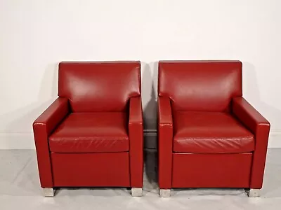 Stunning Pair Of BB Italia Imprimatur Armchairs In Oxblood Red Leather • £2100