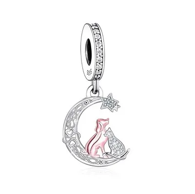 $29.99 • Buy S925 Silver & Rose Gold Dog And Cat On Vintage Moon Charm By Unique Designs