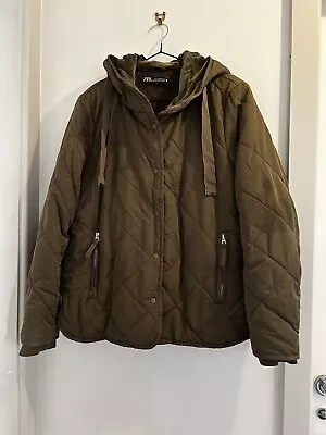 Khaki Zara Women’s Jacket. Quilted With Velour Inner And Hood Size M • $20