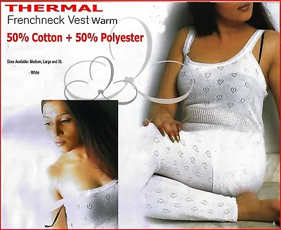£5.75 • Buy Ladies Winter Warm Thermal French Neck Vest Thin Strap White Soft Touch