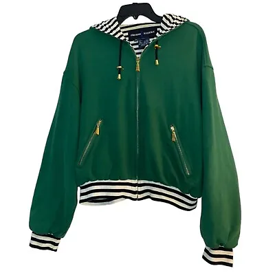 Escada Sport Vintage Retro Green Zip Hoodie Jacket Cotton Size Large Oversized • $94