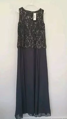 J Kara Women's Art Deco Beaded Sleeveless Mock Long Dress Sz 16W Gray • $39.99