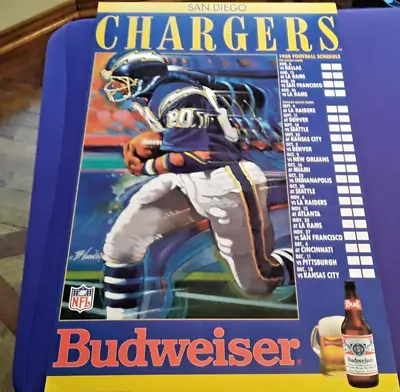 1988 Nfl Budweiser Poster Cardboard Schedule Nice Shape 18x30 S.d. Chargers • $37.73