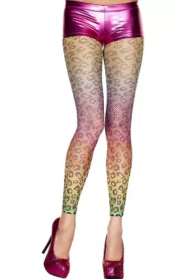Rainbow Leopard Print Fishnets Leggings Pride Ravewear Festival • $12.99