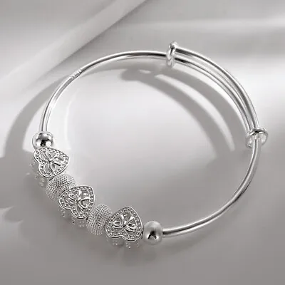 £2.36 • Buy Fine 925 Silver Women Heart Bangle Bracelet Fashion Charm Jewelry Wedding Gift