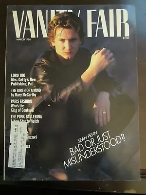 Vanity Fair Magazine March 1986 Sean Penn Paris Fashion King Of Couture • $9.99