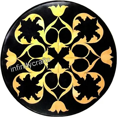 14 X 14 Inches Black Round Marble Coffee Table Top Marquetry Art Entry Way Table • $246.50