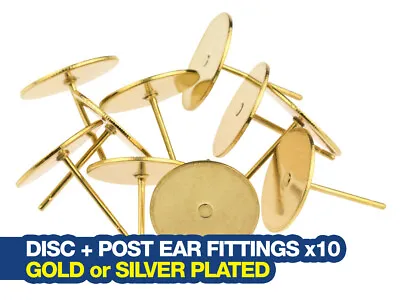 Flat Disc And Post Earring Findings Pack Of 10 - Make Your Own Earrings • £1.55