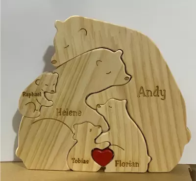 Personalized Wooden Bear Family Jigsaw Puzzle With Names: Bear DIY Name Puzzle • £10.94